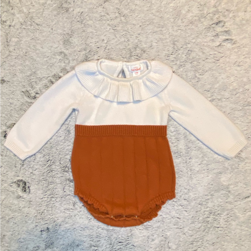 Cat & Jack Baby Girls Thanksgiving Sweater Romper size 6-9 mo Terra Cotta/White